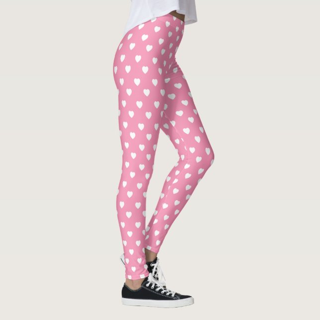 Happy Pink and White Hearts Leggings (Right)