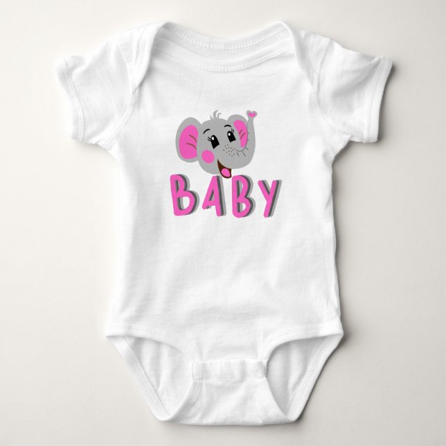 Happy Pink Baby Elephant Baby Bodysuit (Front)