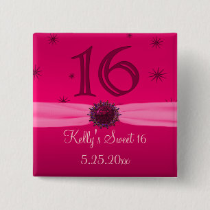 Happy Pink Birthday 16 Keepsake 15 Cm Square Badge