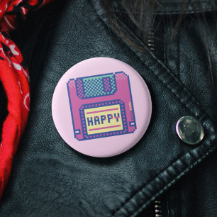 Happy Pink Blue Pixel Art 90s Floppy Disc 3 Cm Round Badge