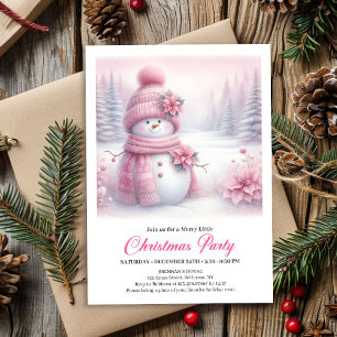 Happy Pink Coquette Snowman Editable Christmas  Invitation