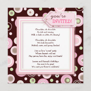 Happy Pink Dot Chocolate Birthday Party Invitation