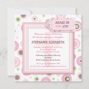 Happy Pink Dots Baby Girl Christening Invitation