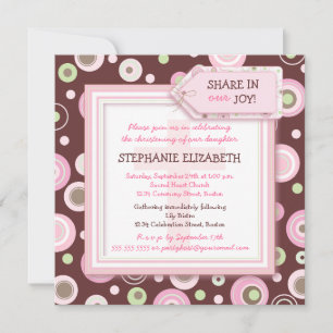 Happy Pink Dots Baby Girl Christening Invitation