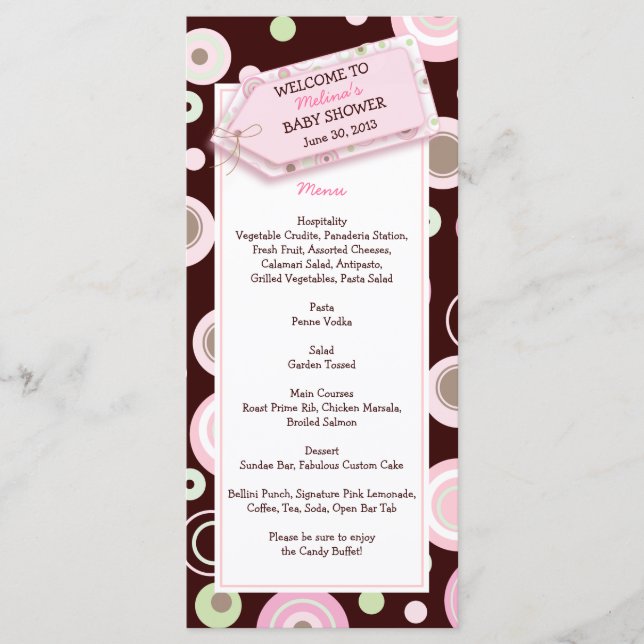 Happy Pink Dots Baby Shower Menu Card (Front)