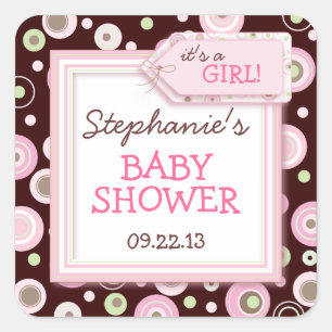 Happy Pink Dots Girl Baby Favour & Envelope Sticke Square Sticker