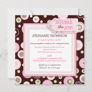 Happy Pink Dots Twin Girl Baby Shower Invitation