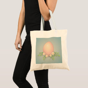 Happy pink easter egg and daisy floral spring tote bag