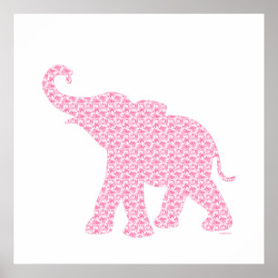 Happy Pink Elephant Art Pattern Cute Poster