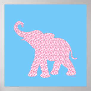 Happy Pink Elephant Art Pattern Cute Poster