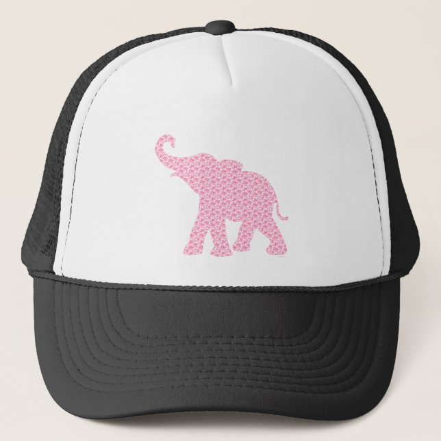 Happy Pink Elephant-Art Pattern Cute Trucker Hat (Front)