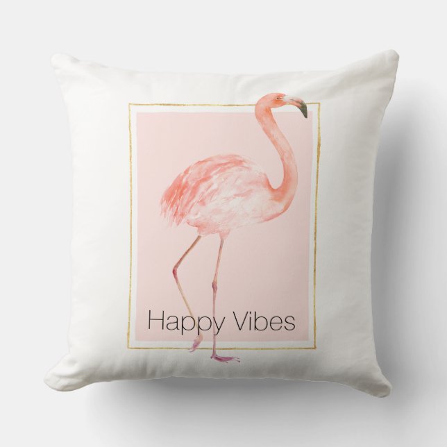 Happy Pink Flamingo Cushion (Front)