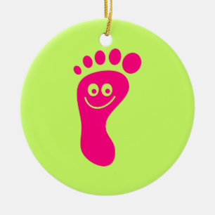 Happy Pink Foot Ceramic Ornament