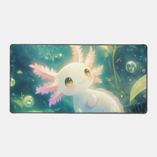 Happy Pink Gill Axolotl Glowing Pond Desk Mat
