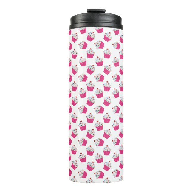 Happy Pink Heart Cupcake - Sweet Bakery Pattern Thermal Tumbler (Front)