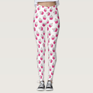 Happy Pink Heart Cupcakes - Sweet Bakery Pattern Leggings