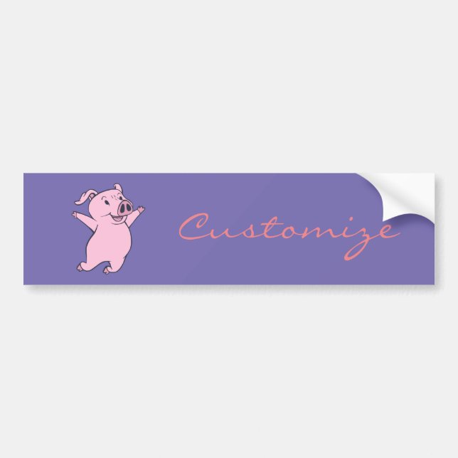 Happy Pink Pig Jumping Thunder_Cove Bumper Sticker (Front)