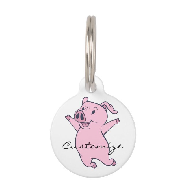 Happy Pink Pig Jumping Thunder_Cove Pet Tag (Back)