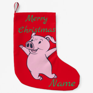 Happy Pink Pig Jumping Thunder_Cove Small Christmas Stocking