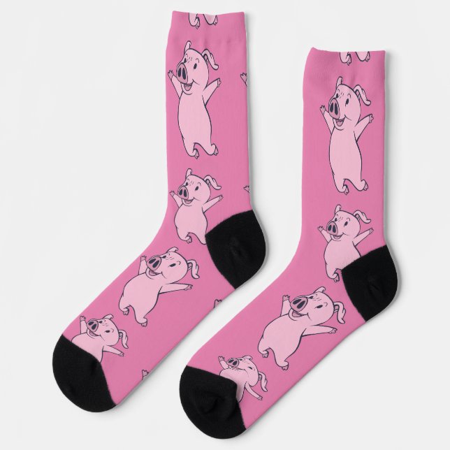 Happy Pink Pig Jumping Thunder_Cove Socks (Left)