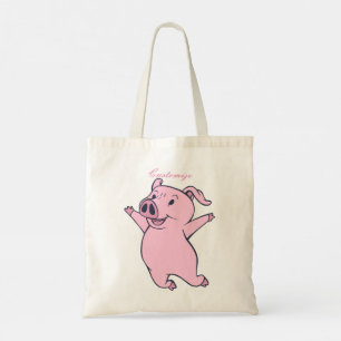 Happy Pink Pig Jumping Thunder_Cove Tote Bag