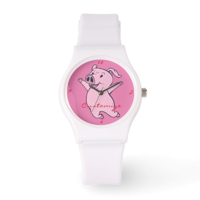 Happy Pink Pig Jumping Thunder_Cove Watch (Front)