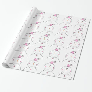 Happy Pink Snowman Wrapping Paper