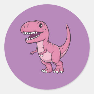 Happy Pink T-Rex Dino  Classic Round Sticker