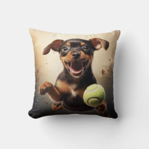 🐕 Happy Pinscher Pup with Tennis ball Cushion