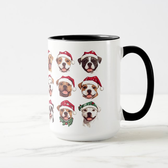 Happy Pit Bull Dogs in Christmas Hats Mug (Right)