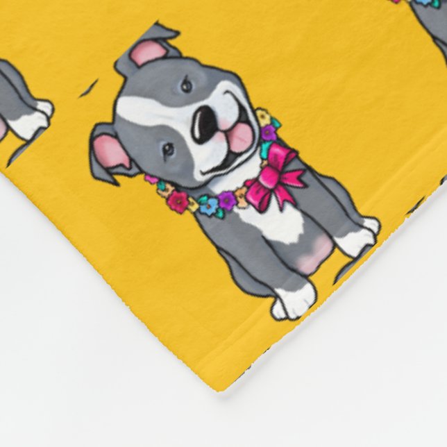 Happy Pit Bull Fleece Blanket (Corner)