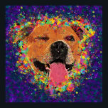 Happy Pit Bull Pop Art Poster<br><div class="desc">Colourful pop art Happy Pit Bull face, a bit cheeky with a wink, on a background of purple & blue layered brushstrokes. Available on a variety of products at my Zazzle shop, zazzle.com/DoggyStyleStudio. Custom Orders Available! If you would like a custom portrait of your dog, please message me using the...</div>