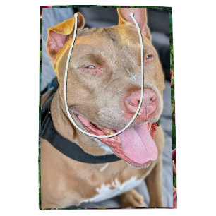 Happy Pitbull with Flowers Photography Medium Gift Bag