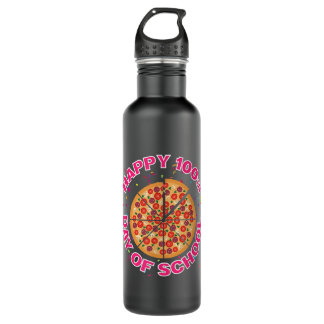Happy Pizza 100th Day of School Funny pizza lover  710 Ml Water Bottle