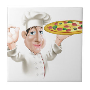 Happy Pizza Chef Ceramic Tile