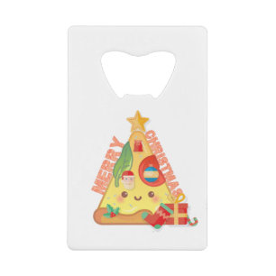 Happy Pizza Christmas Tree - Cartoon Style