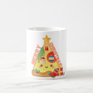 Happy Pizza Christmas Tree - Cartoon Style Coffee Mug
