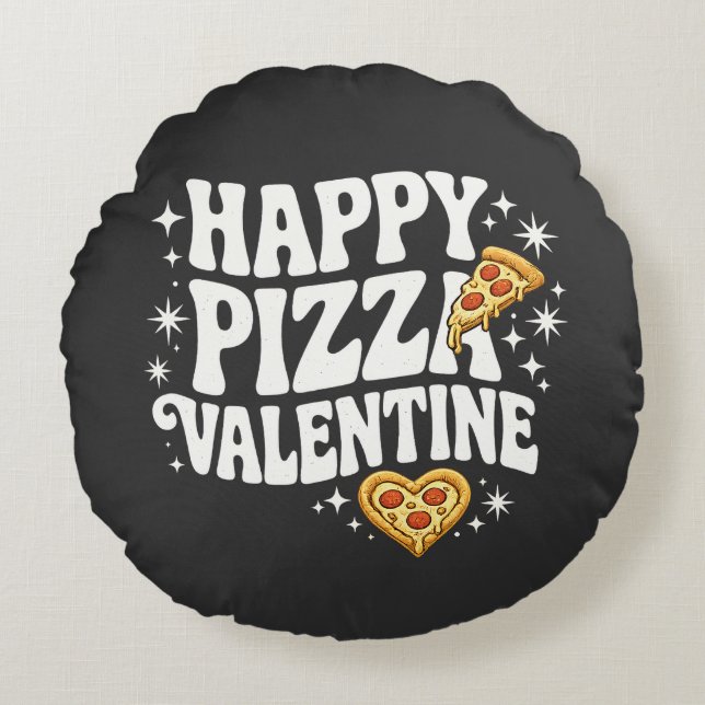 Happy Pizza Valentine Funny Pizza Love Design Round Cushion (Front)