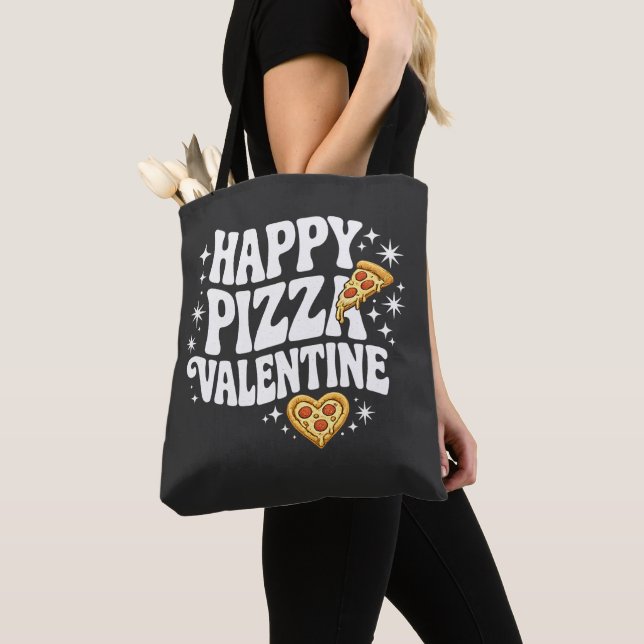 Happy Pizza Valentine Funny Pizza Love Design Tote Bag (Close Up)