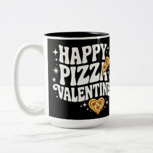 Happy Pizza Valentine Funny Pizza Love Design Two-Tone Coffee Mug