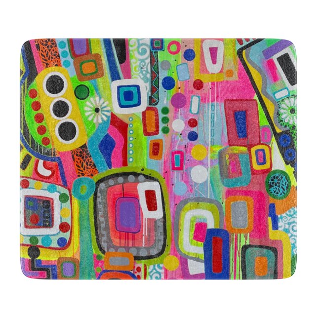 Happy Place 6 x 7 Deco Glass Cutting Board (Front)