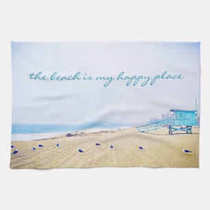 “Happy Place” Aqua Sky & Sandy Beach Photo Kit Tea Towel