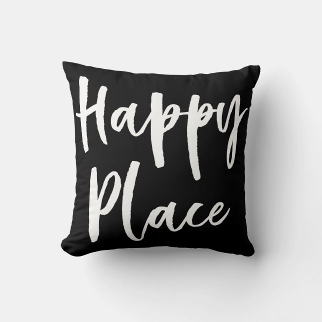 Happy place black and white cushion (Front)