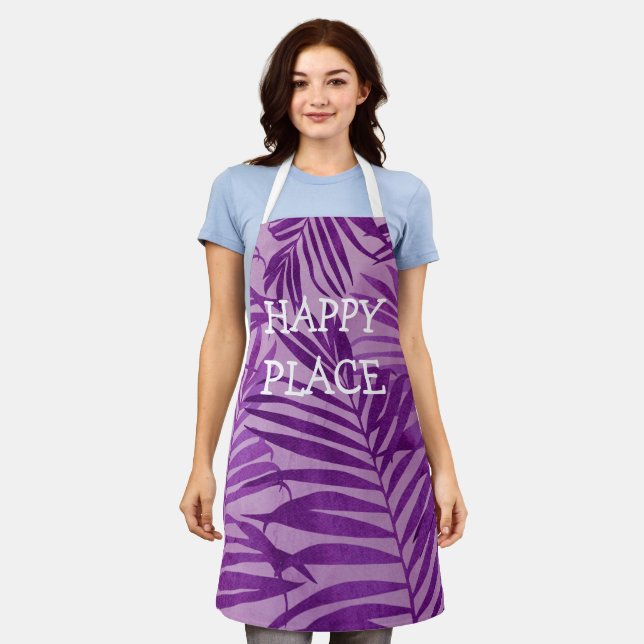 Happy Place Hawaiian Palms Tropical in Violet Apron (Worn)