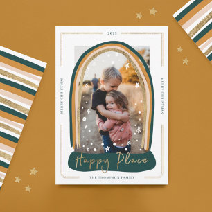 Happy Place Modern Snow Globe Christmas Photo Holiday Card