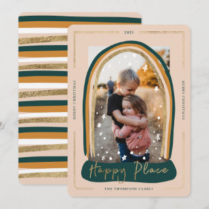 Happy Place Modern Snow Globe Christmas Photo Holiday Card