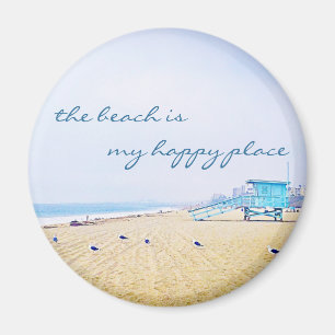“Happy place” quote aqua sky and sandy beach photo Magnet