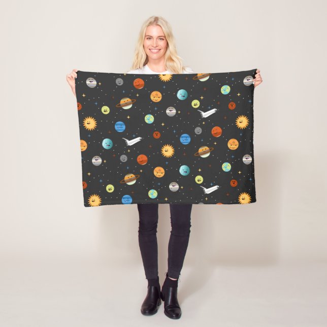 Happy Planets in Outer Space Fleece Blanket (In Situ)