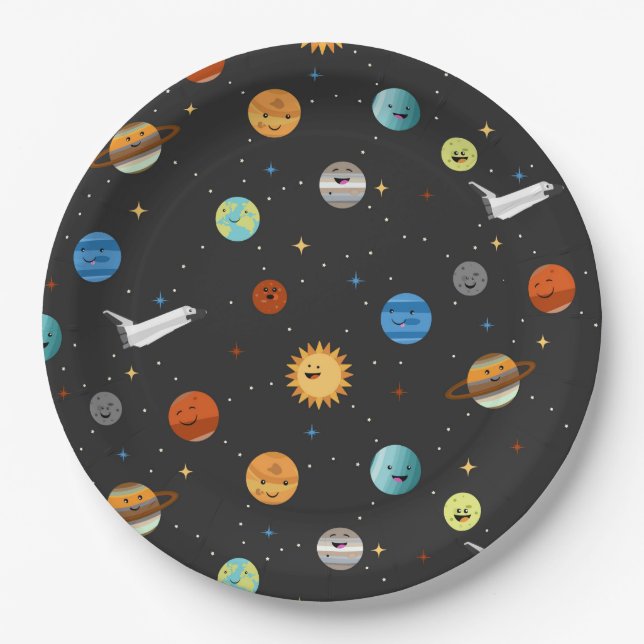 Happy Planets in Outer Space Paper Plate (Front)
