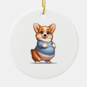 Happy Playful Pup Big Belly Corgi Smiles Tee funny Ceramic Ornament
